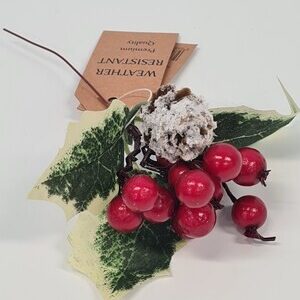 Red Berry, Pinecone and Holly Leaf Pick